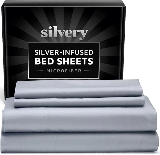 Refined Silvery Silver Infused Bed Sheets Set - Ultra-Soft Temperature-Regulating Fabric with Self-Cleaning Technology™ That Stays Fresh 3X Longer for Hygienic Sleep Environmentally Friendly