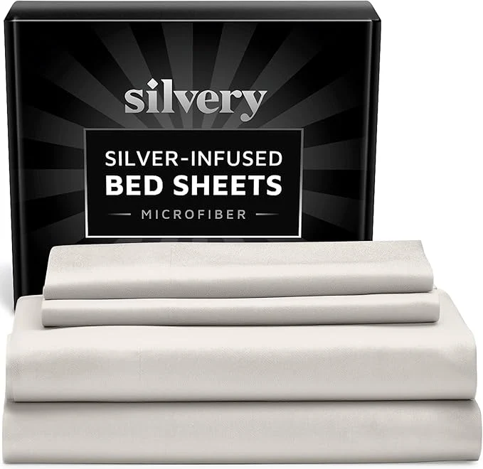Exclusive Silvery Silver Infused Bed Sheets Set - Ultra-Soft Temperature-Regulating Fabric with Self-Cleaning Technology™ That Stays Fresh 3X Longer for Hygienic Sleep Fast