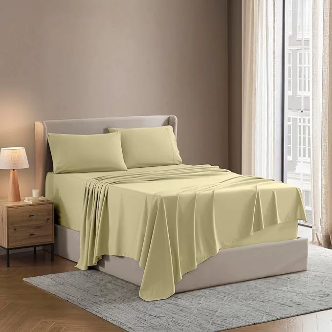 Verified Nestl Split King Sheet Set - 1800 Ultra-Soft Microfiber Bed Sheets - Double Brushed - Deep Pockets - Easy Fit - 5 Piece Set - Bed Sheets amp Pillowcases Split King Size Vanilla Yellow Enhanced