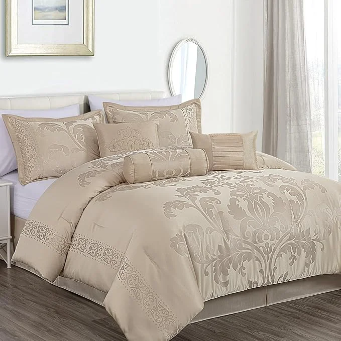 High-Grade Chezmoi Collection Royale 7-Piece Jacquard Floral Comforter Set Full Double Champagne Premium Material