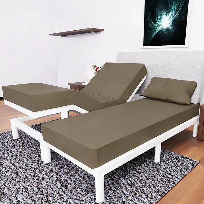 Traditional Split California King Sheets Sets - 5 Pcs Set- Split California King Sheets Sets - California King Split Sheet Sets for Adjustable Bed - Cal King Split Adjustable Bed Sheets Taupe Effective