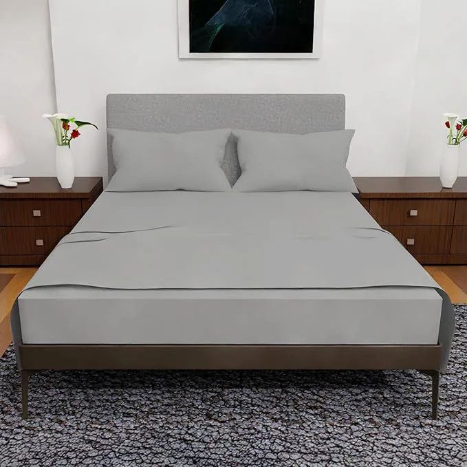 Crafted Royal Bliss King Size Sheets Set - 4 Piece Bedding - Wrinkle Double Brushed Cooling Deep Pocket Set Silver High-Performance