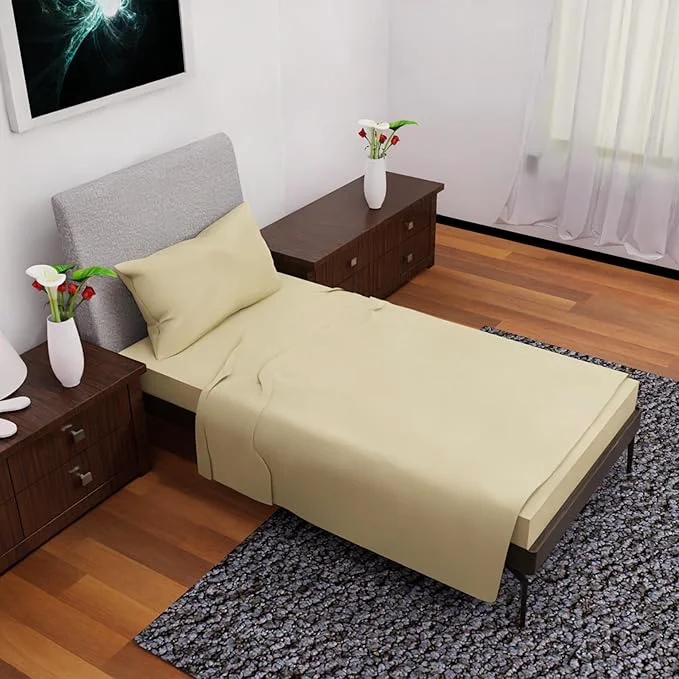 Solid Twin Size Sheet Set - 3Pcs Deep Pockets Cooling Soft amp Lightweight All-Season Comfort - Tan Breathable