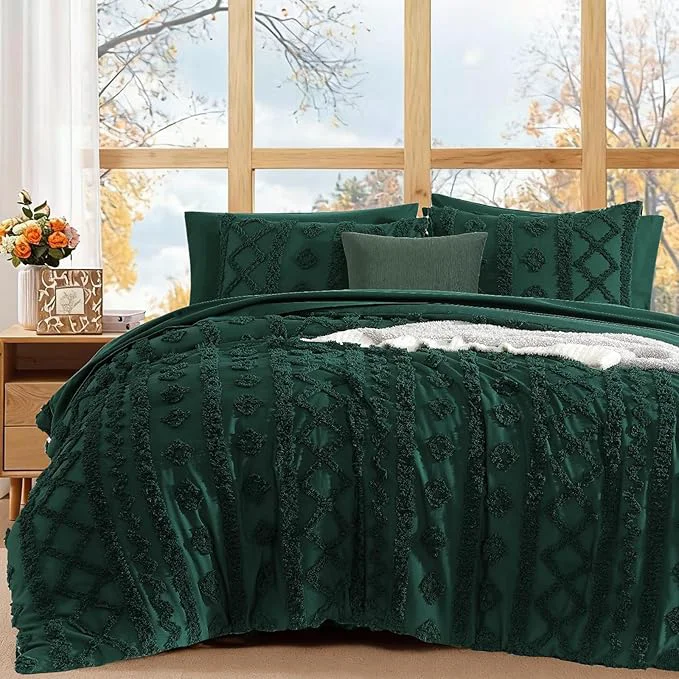 Quality WRENSONGE Queen Size Comforter Set with Sheets - 7 Pieces Emerald Green Tufted Bed in a Bag Queen Shabby Chic Bedding Sets with 1 Comforter 2 Sheets 2 Pillowcases amp 2 Shams Top-Quality