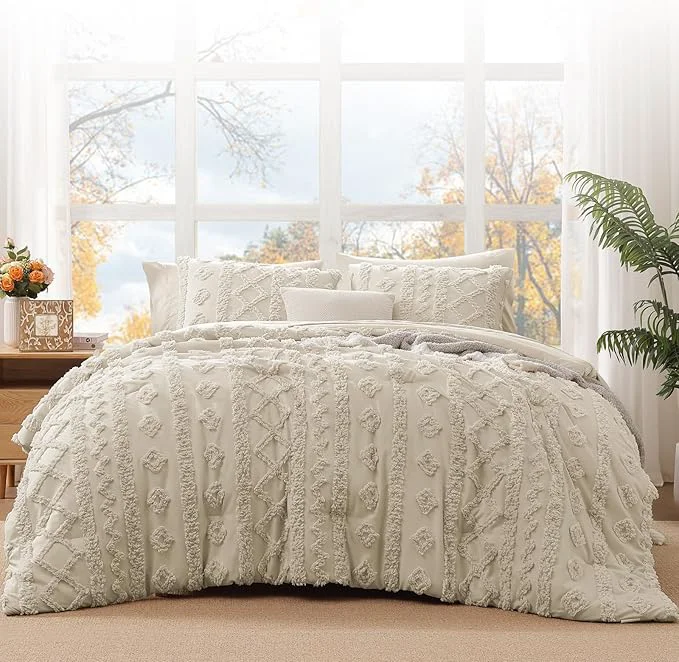 Optimized WRENSONGE Twin-XL Size Comforter Set with Sheets - 7 Pieces Beige Tufted Bed in a Bag Twin-XL Shabby Chic Bedding Sets with 1 Comforter 2 Sheets 2 Pillowcases amp 2 Shams Lightweight