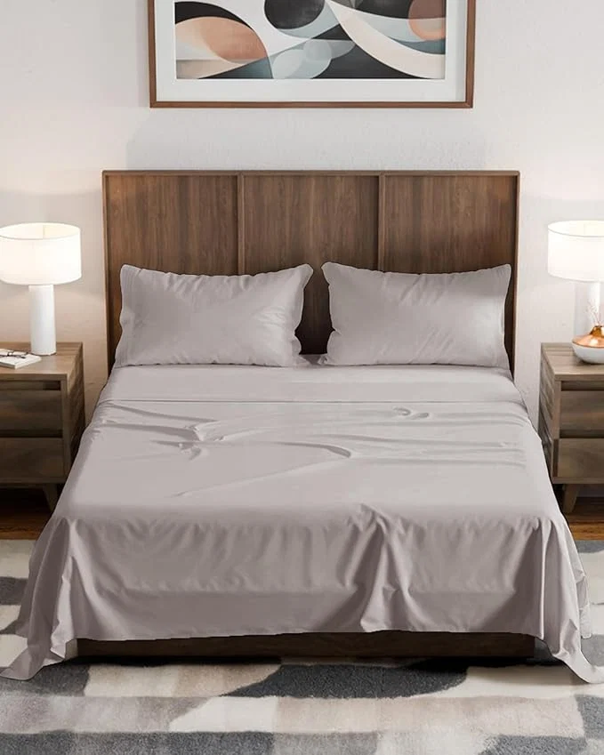Casual Olympic Queen Sheet Set 66x80 - 4 Piece RV Olympic Queen Size Sheets - Soft Breathable amp Cooling - Fits 14 to 16 quot Mattress w Deep Pockets - Comfy Luxury Bedding - Fade amp Wrinkle - Light Grey High-Performance