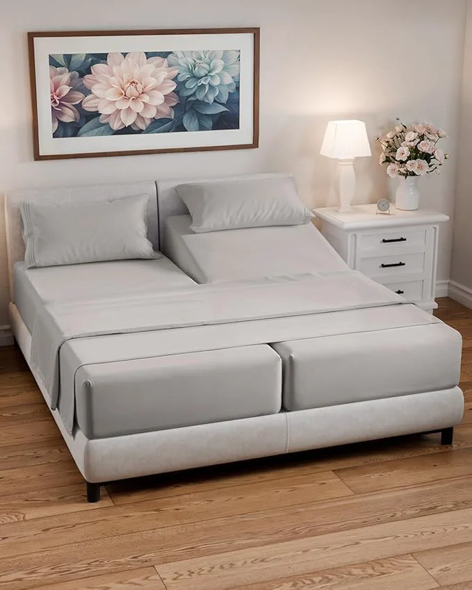 Split California King Bed Sheet Set - 5 Piece Split Cal King Size Sheets - Ultra-Soft Breathable amp Cooling - Comfy Wrinkle amp Fade Resistant - Fits 8 quot to 16 quot Mattress with Deep Pockets - Light Grey Crafted