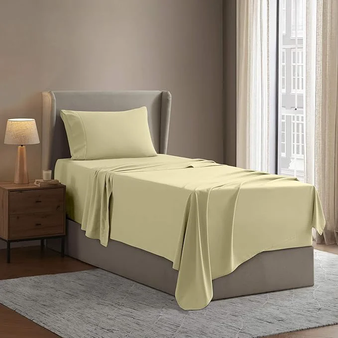 Official Nestl Twin XL Sheet Set - College Dorm Size - Luxury 1800 Ultra-Soft Microfiber Twin Extra Long Bed Sheets - Deep Pockets - Easy Fit - Extra Soft - 3 Piece Set Twin XL Vanilla Yellow Optimized