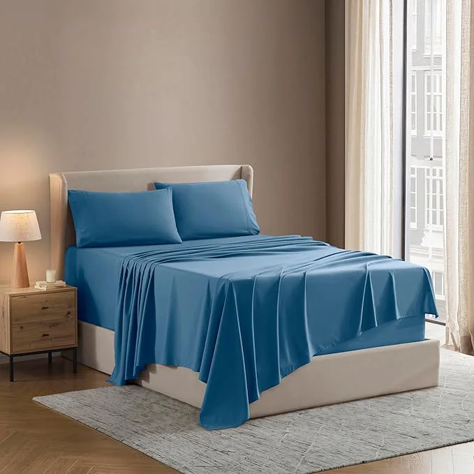 Official Nestl California King Sheet Set - 1800 Ultra-Soft Microfiber Cal King Bed Sheets - Double Brushed - Deep Pockets - Easy Fit - 4 Piece Set - Bed Sheets California King Blue Heaven High-End
