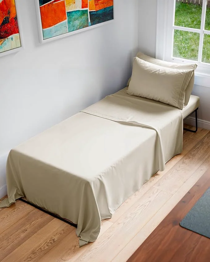 Excellent Cot Sheet Set 33 x 75 – 4 Piece Cot Size Twin Mattress Sheets – I for Camper Bunk R Bunks Day Care Camping amp Guest Beds - Fits 6 to 10 Mattress - Comfy Breathable and Cooling - Wheat Effective