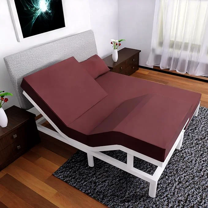 Relaxed Split Queen Sheets - 5 Pcs Set for Adjustable Bed - Soft Wrinkle-Resistant Burgundy Specialty