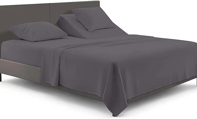 Verified SGI bedding 28 quot Queen Split Top Flex Head Sheet Set 1800 Microfiber Threads Flex Top Sheet for Adjustable Bed 4 Pcs Sheet Set 15 quot Deep Pocket for Adjustable Bed - Dark Gray Smooth
