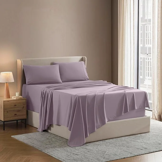 Professional Nestl King Sheet Set - Luxury 1800 Ultra-Soft Microfiber King Bed Sheets - Double Brushed - Deep Pockets - Easy Fit - 4 Piece Set - Bedding Sheets amp Pillowcases King Grayish Purple Solid