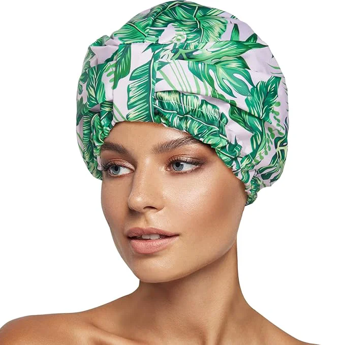 Clean INNELO Luxury Shower Cap for Women Reusable Waterproof Double Layered Shower Easy-to-Use
