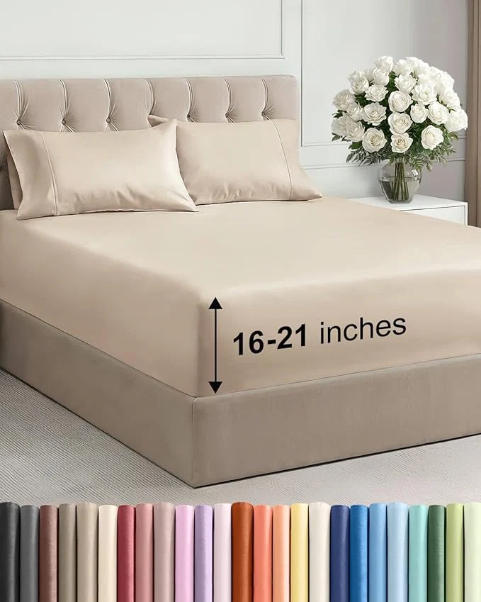 Traditional Extra Deep Pocket Cal King Size Sheet Set - 4 Piece Breathable amp Cooling Bed Sheets - Hotel Luxury Bedding with 16 to 21 inch Extra Deep Pockets - Soft Fade and Wrinkle Resistant - Oeko-Tex - Wheat Top-Quality