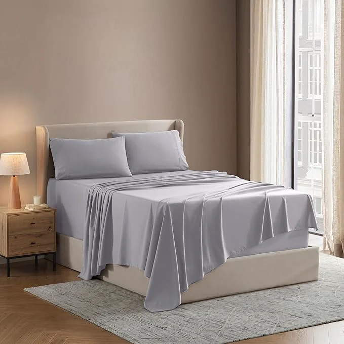 Excellent Nestl California King Sheet Set - 1800 Ultra-Soft Microfiber Cal King Bed Sheets - Double Brushed - Deep Pockets - Easy Fit - 4 Piece Set - Bed Sheets California King Light Grey Breathable