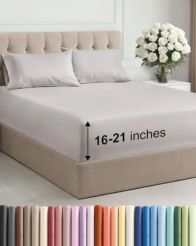 Relaxed Extra Deep Pocket Full Size Sheet Set - 4 Piece Breathable amp Cooling Bed Sheets - Hotel Luxury Bedding with 16 to 21 inch Extra Deep Pockets - Soft Fade and Wrinkle Resistant - Oeko-Tex - Light Grey Green