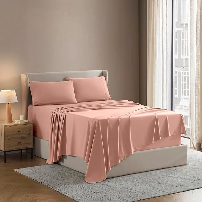 Flexible Nestl King Sheet Set - Luxury 1800 Ultra-Soft Microfiber King Bed Sheets - Double Brushed - Deep Pockets - Easy Fit - 4 Piece Set - Bedding Sheets amp Pillowcases King Peach Selected