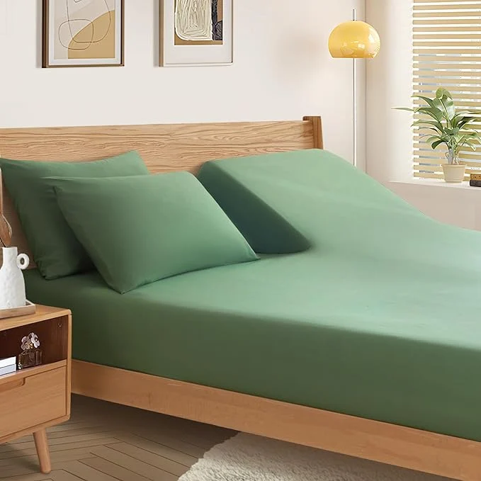 Advanced SiinvdaBZX Split Top King Fitted Sheet Only for Adjustable Bed Ultra-Soft Microfiber 34 Inch Top Split Head Sheets Half Split King Bottom Sheet Fits 14 quot -16 quot Deep Pocket Green Practical