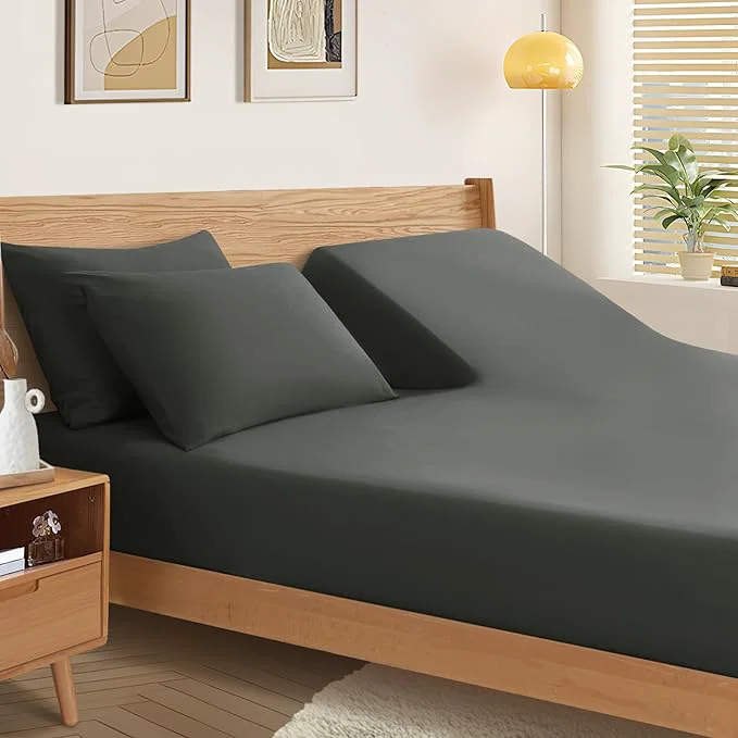 Proven SiinvdaBZX Split Top King Fitted Sheet Only for Adjustable Bed Ultra-Soft Microfiber 34 Inch Top Split Head Sheets Half Split King Bottom Sheet Fits 14 quot -16 quot Deep Pocket Charcoal Black Minimalist