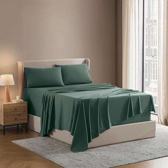 High-Grade Nestl California King Sheet Set - 1800 Ultra-Soft Microfiber Cal King Bed Sheets - Double Brushed - Deep Pockets - Easy Fit - 4 Piece Set - Bed Sheets California King Forest Green Expertly Made