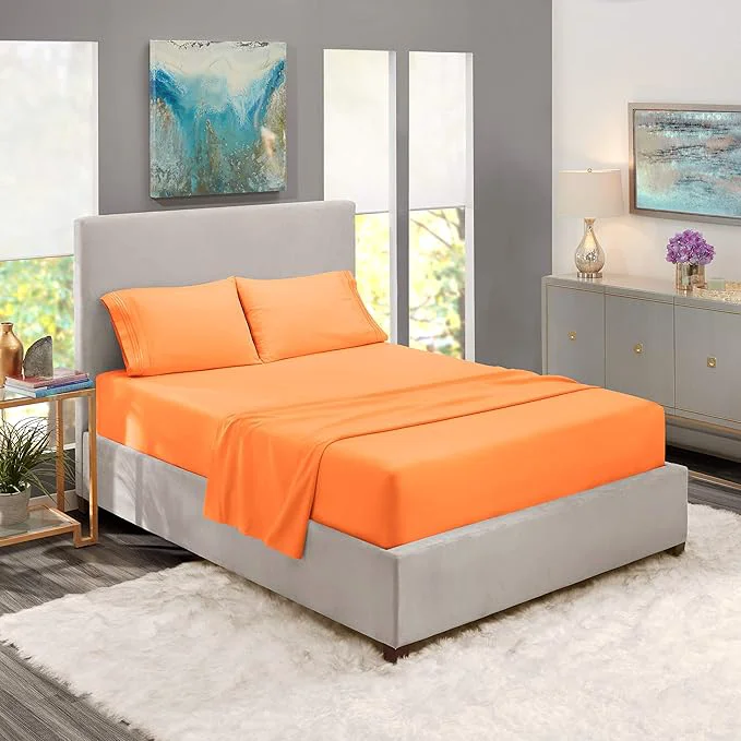 Efficient Nestl Full Sheet Set - Luxury 1800 Ultra-Soft Microfiber Full Bed Sheets - Double Brushed - Deep Pockets - Easy Fit - 4 Piece Set - Bedding Sheets amp Pillowcases Full Light Orange Classic