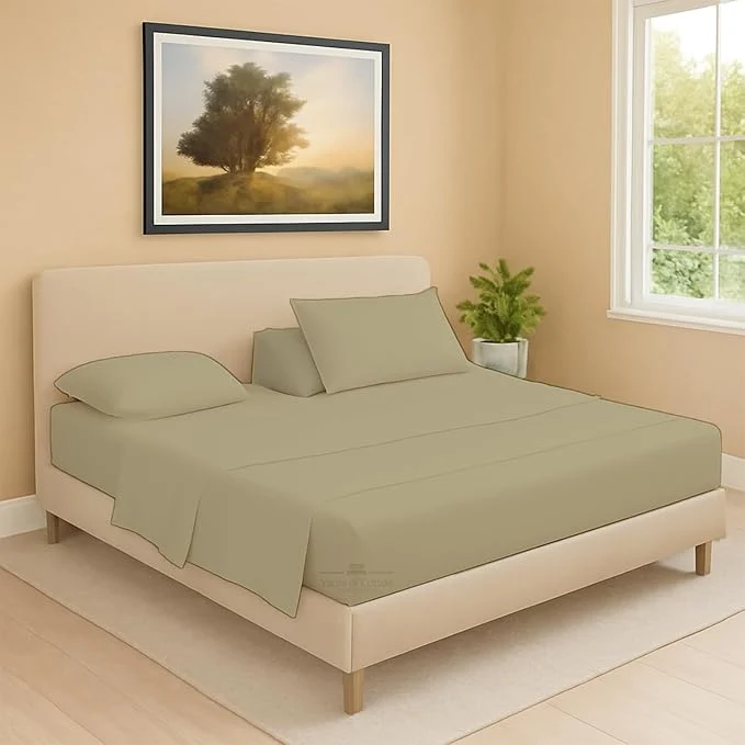 Comfortable Split Head Flex 2 Qty Fitted Sheet for Adjustable Bed Queen 28 quot Split Down from The Top Egyptian Cotton 600 Thread Count 18 quot Deep Pocket Super Soft Wrinkle Beige High-Grade