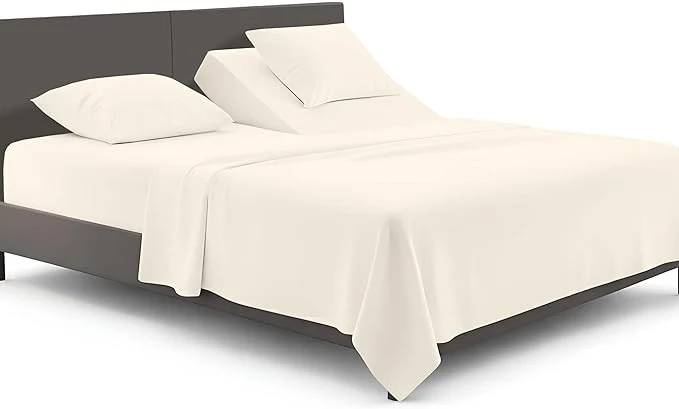 Elite SGI bedding Adjustable Split Head Flex Top King 34 quot Microfiber Sheet Set Ultra Soft Cooling amp Deep Pocket 15 Fitted 4-Piece Breathable amp Durable Bedding Set for Split King Beds -Butter High-Grade