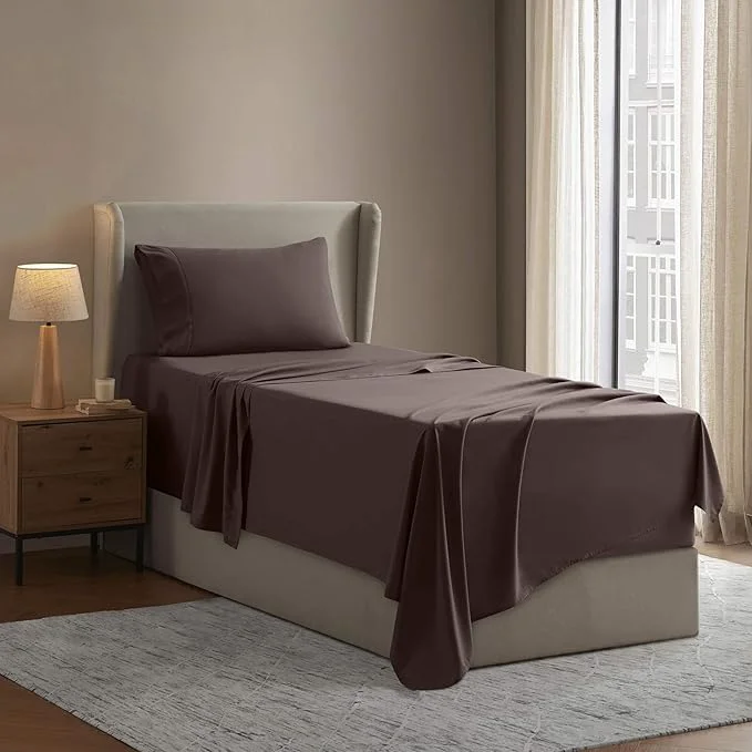 Nestl Twin XL Sheet Set - College Dorm Size - Luxury 1800 Ultra-Soft Microfiber Twin Extra Long Bed Sheets - Deep Pockets - Easy Fit - Extra Soft - 3 Piece Set Twin XL Chocolate Brown Traditional