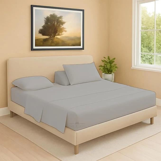 Refined Split Head Flex 2 Qty Fitted Sheet for Adjustable Bed Cal King 28 quot Split Down from Top Egyptian Cotton 600 Thread Count 18 quot Deep Pocket Super Soft Wrinkle Light Grey Consistent