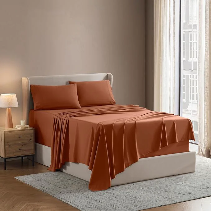 Environmentally Friendly Nestl Split King Sheet Set - 1800 Ultra-Soft Microfiber Bed Sheets - Double Brushed - Deep Pockets - Easy Fit - 5 Piece Set - Bed Sheets amp Pillowcases Split King Size Rust Quality