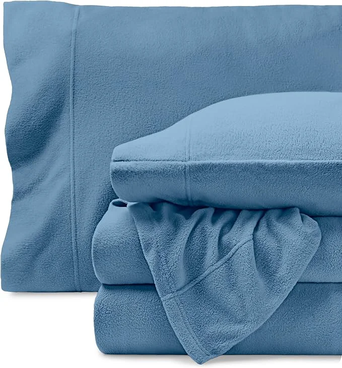 Expertly Made Bare Home Super Soft Fleece Sheet Set - Queen Size - Extra Plush Polar Fleece No-Pilling Bed Sheets - All Season Cozy Warmth Queen Coronet Blue Prestigious