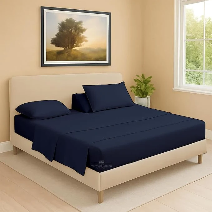 Authentic Split Head Flex 1 Qty Fitted Sheet for Adjustable Bed King 28 quot Split Down from The Top Egyptian Cotton 600 Thread Count 18 quot Deep Pocket Super Soft Wrinkle Navy Classic