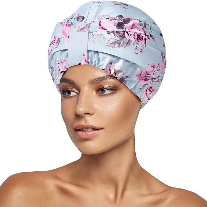 Responsible INNELO Luxury Shower Cap for Women Reusable Waterproof Double Layered Shower High-End