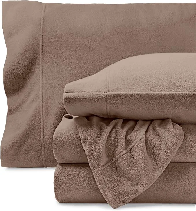 Versatile Bare Home Super Soft Fleece Sheet Set - Split King Size - Extra Plush Polar Fleece No-Pilling Bed Sheets - All Season Cozy Warmth Split King Taupe Organic