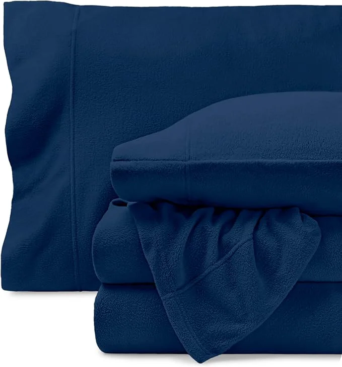 Relaxed Bare Home Super Soft Fleece Sheet Set - Split Head Flex King Size - Extra Plush Polar Fleece No-Pilling Bed Sheets - All Season Cozy Warmth Split Head Flex King Dark Blue High-Grade