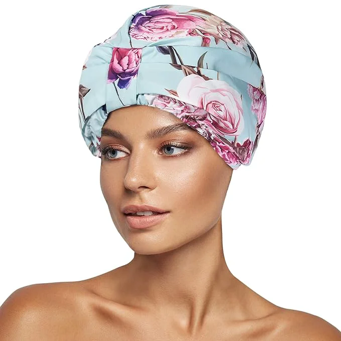 Responsible INNELO Luxury Shower Cap for Women Reusable Waterproof Double Layered Shower Healthy