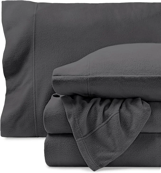 Durable Bare Home Super Soft Fleece Sheet Set - Split King Size - Extra Plush Polar Fleece No-Pilling Bed Sheets - All Season Cozy Warmth Split King Grey Excellent