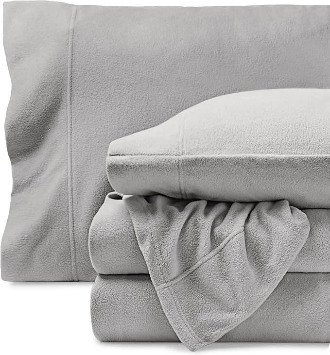 Breathable Bare Home Super Soft Fleece Sheet Set - Twin Size - Extra Plush Polar Fleece No-Pilling Bed Sheets - All Season Cozy Warmth Twin Light Grey Enhanced