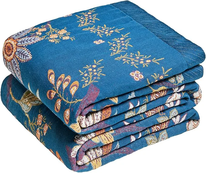 High-Quality MSGKV Boho Throw Blanket for Couch 50 quot x60 quot Cotton Floral Blanket Spring Breathable Lightweight Muslin Home Decorative Blankets for Sofa Efficient