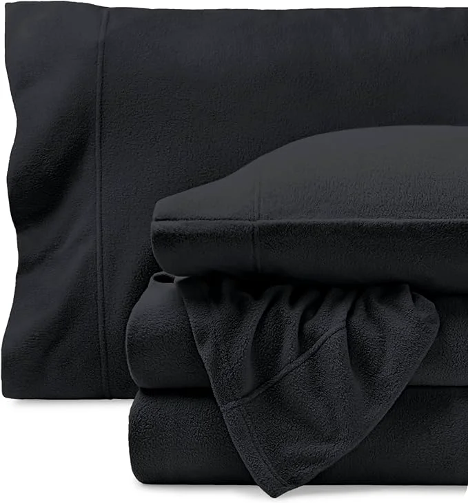 Artisan Bare Home Super Soft Fleece Sheet Set - King Size - Extra Plush Polar Fleece No-Pilling Bed Sheets - All Season Cozy Warmth King Black Responsible