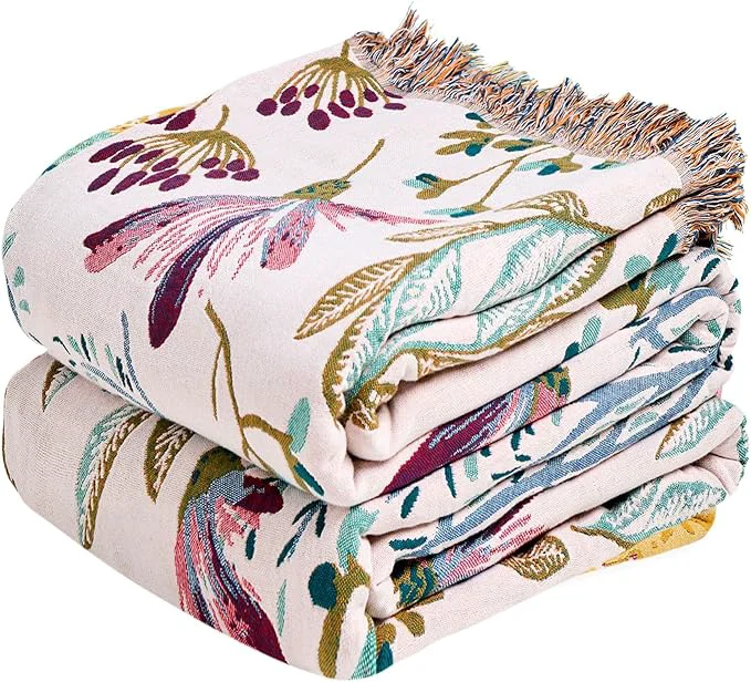 High-Grade MSGKV Boho Throw Blanket for Bed 60 quot x80 quot Floral Cotton Couch Blanket Spring Breathable Lightweight Farmhouse Flower Twin Size Blankets for Sofa Home Decor Muslin All Seasons Artisan