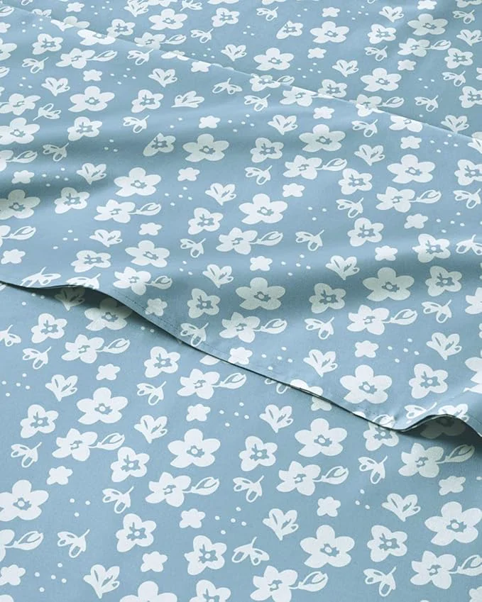 Optimized Floral Sheets - Blue Floral Bed Sheet Set - 1 Flat 1 Fitted amp 1 Pillowcase w Deep Pockets - Comfy Wrinkle amp Fade - Boho Botanical Bedding - Ultra-Soft Breathable and Cooling - Twin Size Set Crafted