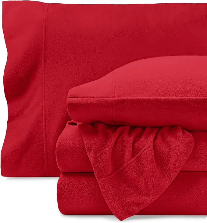 Durable Bare Home Super Soft Fleece Sheet Set - King Size - Extra Plush Polar Fleece No-Pilling Bed Sheets - All Season Cozy Warmth King Red Professional