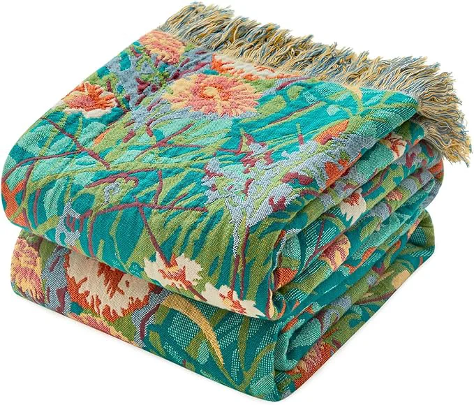 Versatile MSGKV Boho Throw Blanket 60 quot x80 quot Floral Blankets for Bed Cotton Twin Size Couch Blanket Lightweight Farmhouse Muslin Spring Breathable Home Decor All Seasons Modern
