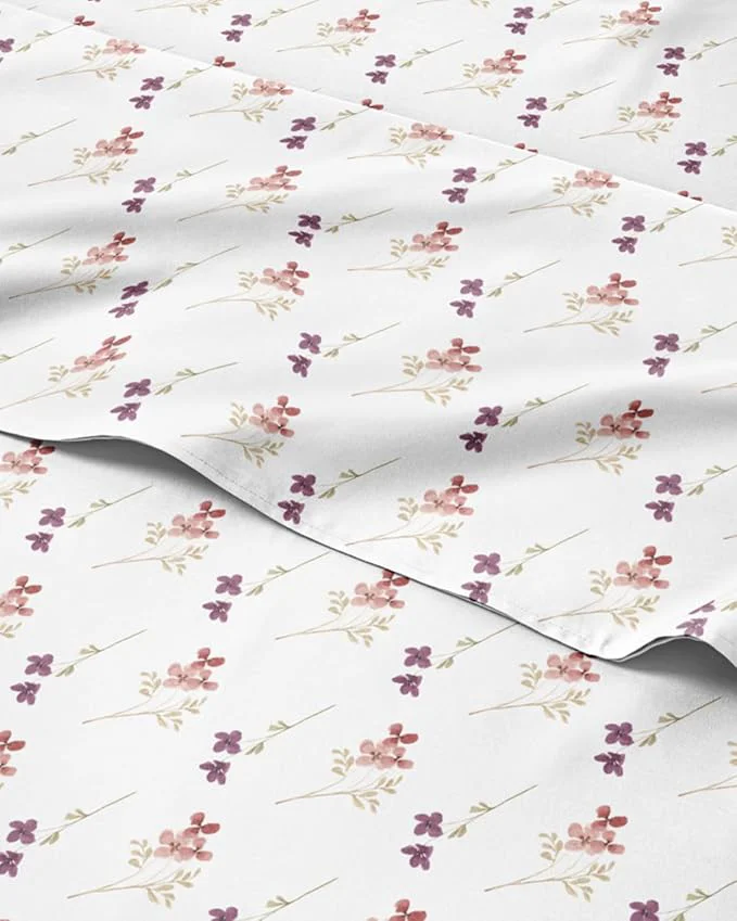 Verified Floral Sheets - Pink amp Purple Floral Bed Sheet Set - 1 Flat 1 Fitted amp 1 Pillowcase w Deep Pockets - Comfy Wrinkle amp Fade - Boho Botanical Bedding - Soft Breathable amp Cooling - Twin Size Set Contemporary