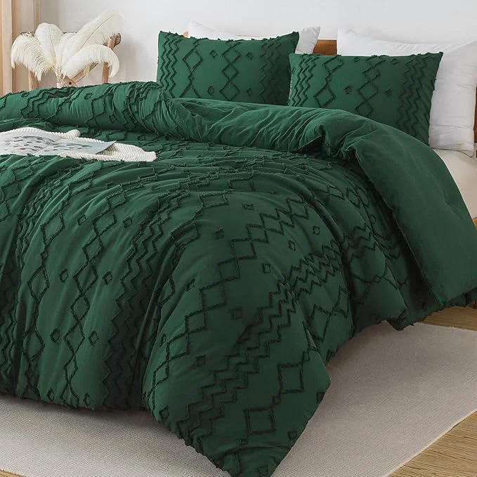Responsible Andency California King Comforter Set Emerald Green 3 Pieces Boho Tufted Geometric Shabby Chic Bedding Soft Fluffy Farmhouse Bed Set Dark Green Textured Comforter for All Season 104x96 Inch Verified
