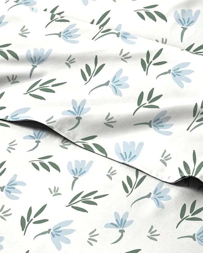 Secure Floral Sheets - Flower Print Bed Sheet Set - 1 Flat 1 Fitted amp 2 Pillowcases w Deep Pockets - Comfy Cozy Wrinkle amp Fade - Boho Botanical Bedding - Soft Breathable amp Cooling - Full Size Set Healthy
