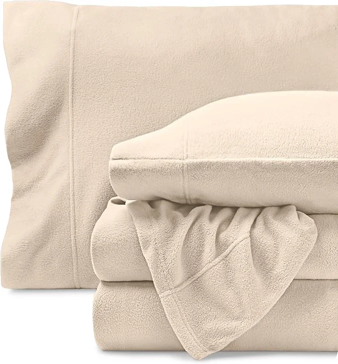 Unique Bare Home Super Soft Fleece Sheet Set - Cal King Size - Extra Plush Polar Fleece No-Pilling Bed Sheets - All Season Cozy Warmth California King Sand Top-Quality