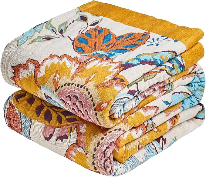 Exclusive MSGKV Boho Throw Blanket 60 quot x80 quot Floral Cotton Blanket for Bed Couch Spring Breathable Lightweight Farmhouse Twin Blankets Home Decor Muslin All Seasons Functional